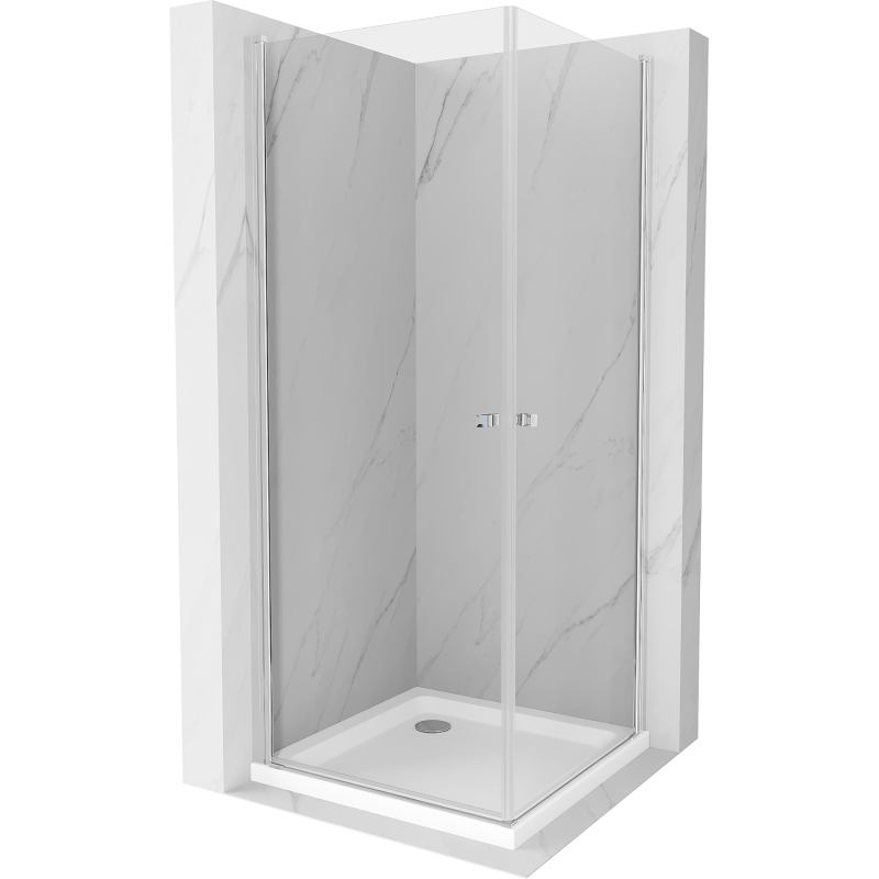Mexen Pretoria Duo cabine de douche battante 80 x 80 cm, transparent, chromé + receveur plat - 852-080-080-01-02-4010