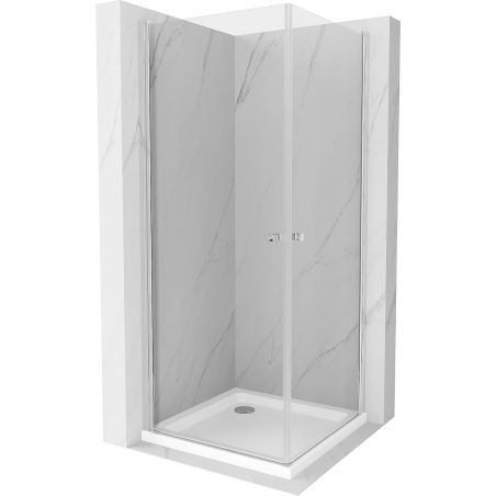 Mexen Pretoria Duo cabina doccia con porta a battente 80 x 80 cm, trasparente, cromo + piatto Flat - 852-080-080-01-02-4010