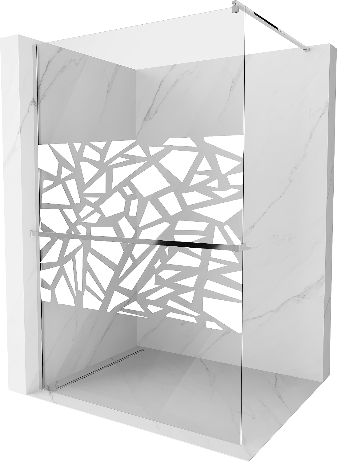 Mexen Kioto+ ścianka prysznicowa z półką Walk-in 90 x 200 cm, biały wzór, chrom - 800-090-121-01-85