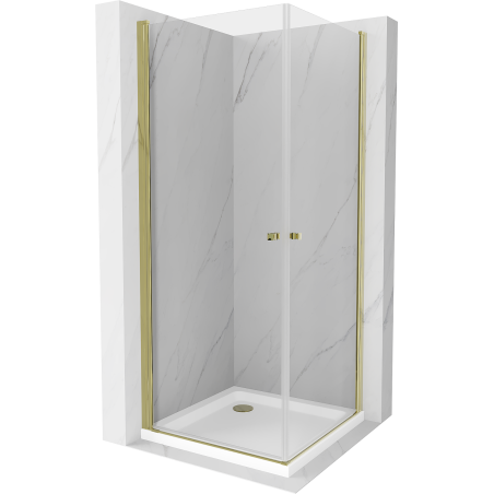 Mexen Pretoria Duo cabina de ducha abatible 80 x 80 cm, transparente, dorado + plato de ducha Flat - 852-080-080-50-02-4010G