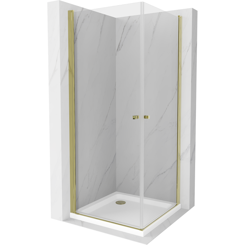 Mexen Pretoria Cabina doccia a battente Duo 90 x 90 cm, trasparente, oro + piatto doccia Flat - 852-090-090-50-02-4010G