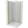 Mexen Pretoria Cabina doccia a battente Duo 90 x 90 cm, trasparente, oro + piatto doccia Flat - 852-090-090-50-02-4010G