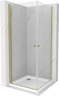 Mexen Pretoria Duo tuš kabina s vratima 90 x 90 cm, prozirna, zlatna + plitki brodski prag - 852-090-090-50-02-4010G
