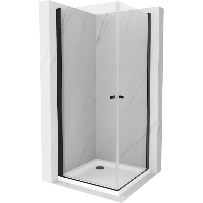 Mexen Pretoria Duo Shower Enclosure Hinged 70 x 70 cm, Transparent, Black + Flat Shower Tray - 852-070-070-70-02-4010B
