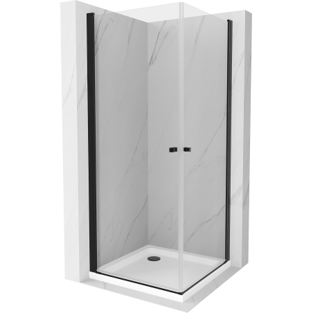 Mexen Pretoria Duo cabina de ducha abatible 70 x 70 cm, transparente, negra + plato de ducha Flat - 852-070-070-70-02-4010B