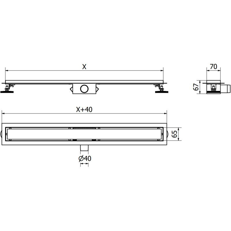 Mexen Flat korps līnijveida notekas 70 cm, gun gray matēts - 1E15070