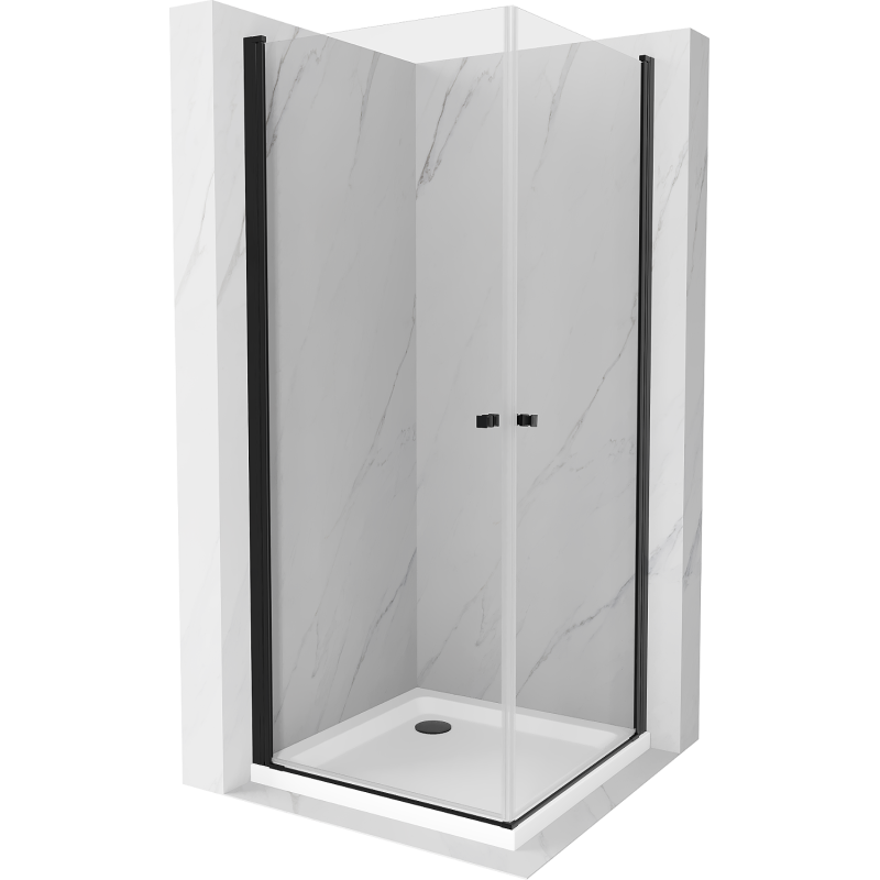 Mexen Pretoria Duo 80 x 80 cm Hinged Shower Cabin, Transparent, Black + Flat Tray - 852-080-080-70-02-4010B