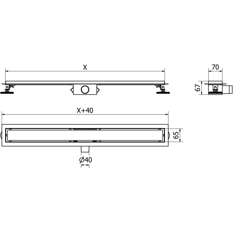 Mexen Flat Lineārās notekas korpuss 80 cm, matēts pelēks ar sukājumu - 1E15080