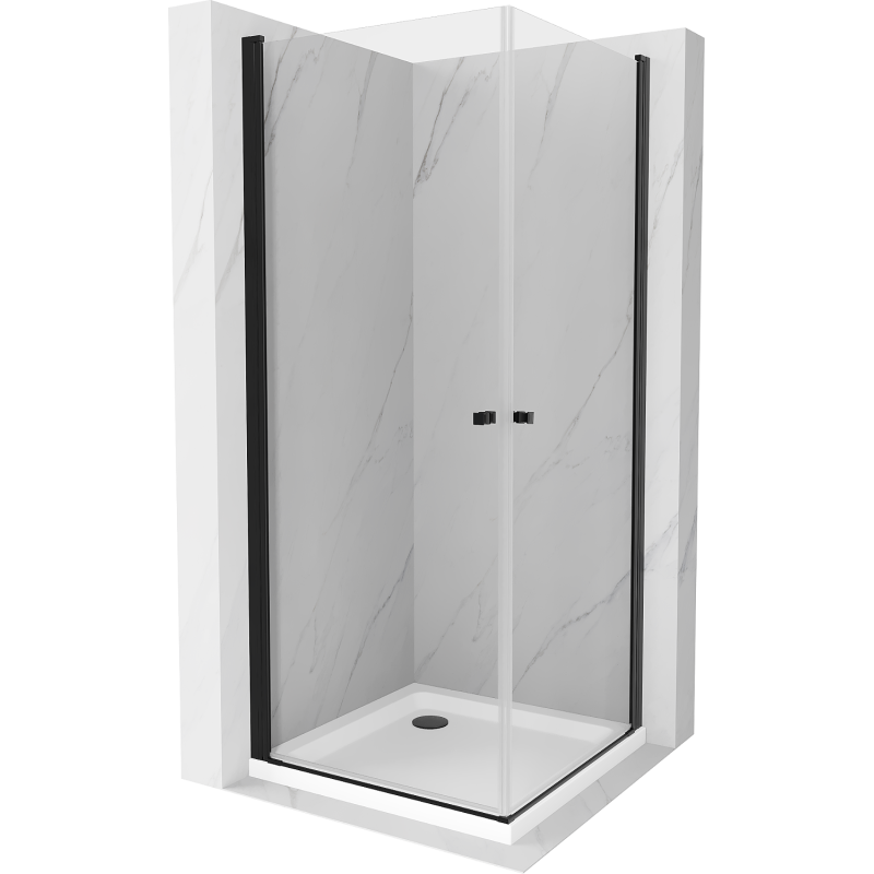 Mexen Pretoria Douche à double cabine battante 90 x 90 cm, transparente, noire + receveur Flat - 852-090-090-70-02-4010B