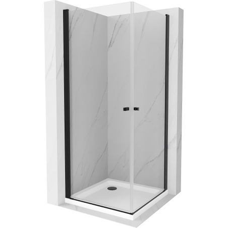 Mexen Pretoria Duo cabine de douche pivotante 90 x 90 cm, transparent, noir + receveur Flat - 852-090-090-70-02-4010B