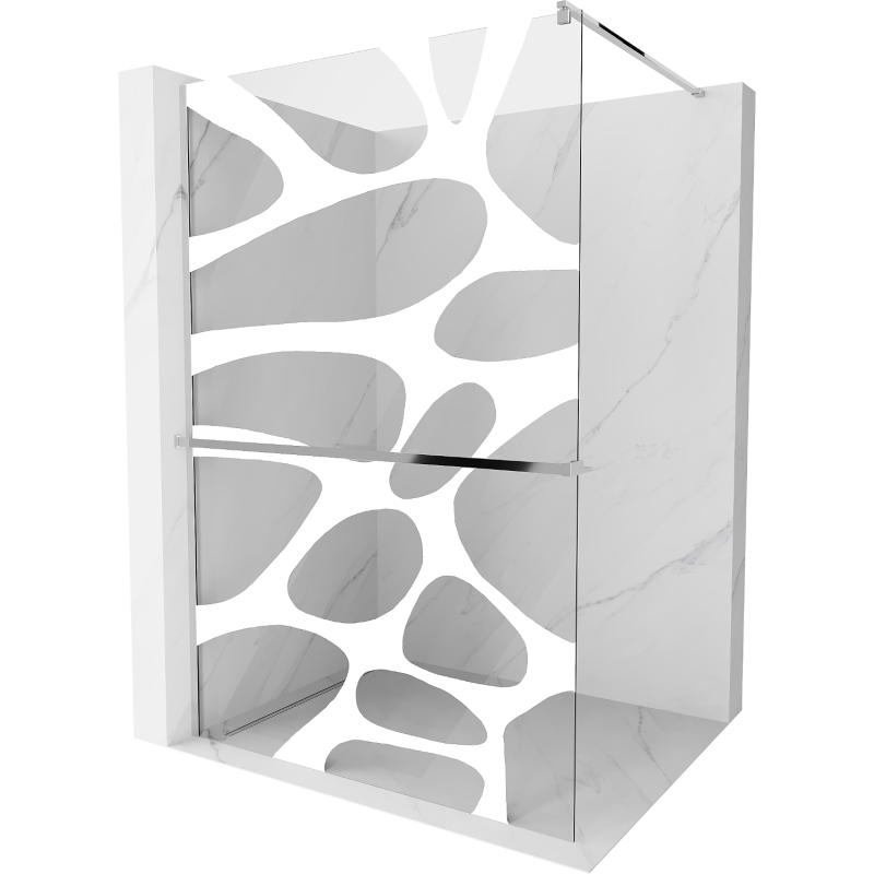 Mexen Kioto+ ścianka prysznicowa z półką Walk-in 100 x 200 cm, biały wzór, chrom - 800-100-121-01-97