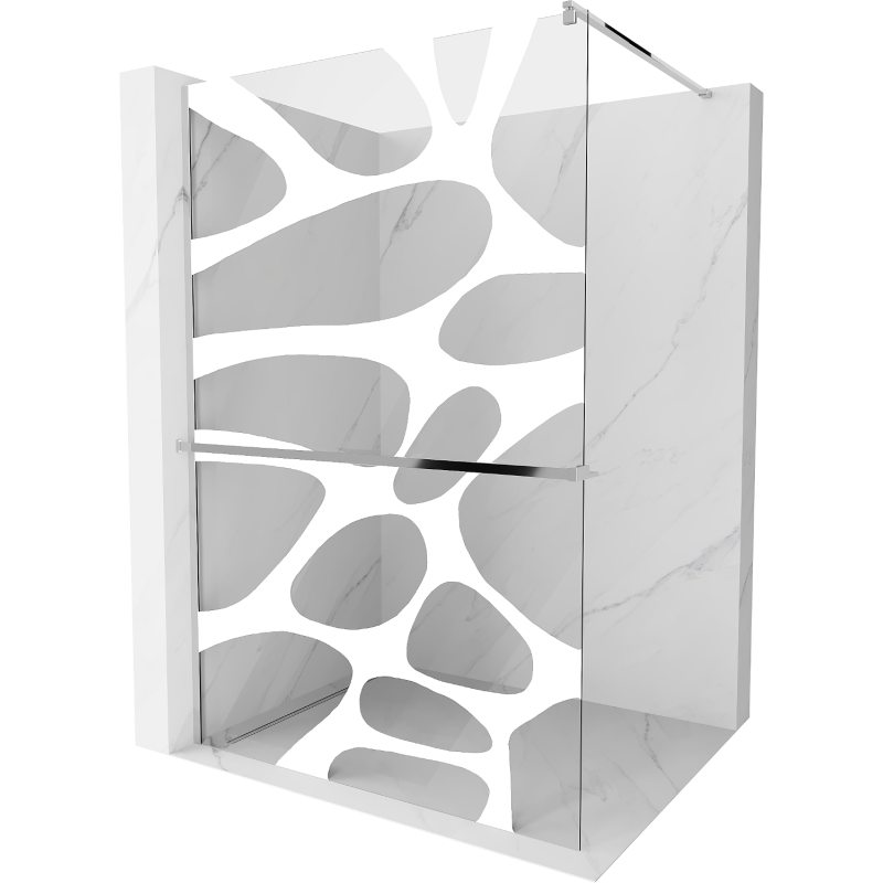 Mexen Kioto+ ścianka prysznicowa z półką Walk-in 110 x 200 cm, biały wzór, chrom - 800-110-121-01-97