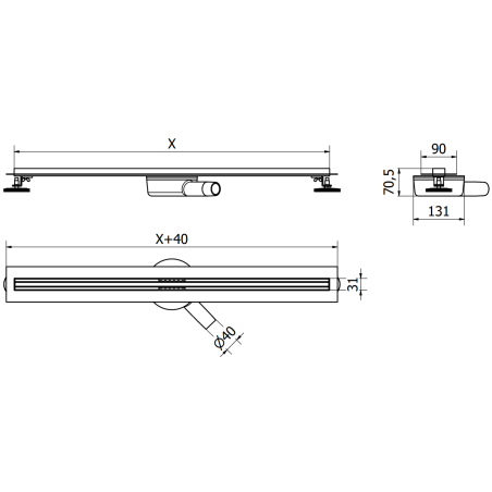 Mexen Flat 360° Slim caniveau linéaire pivotant 80 cm, gris pistolet brossé - 1E41080