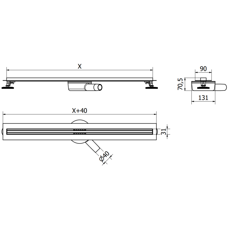Mexen Flat 360° Slim draaibare lineaire afvoer 150 cm, geborsteld gun grijs - 1E41150