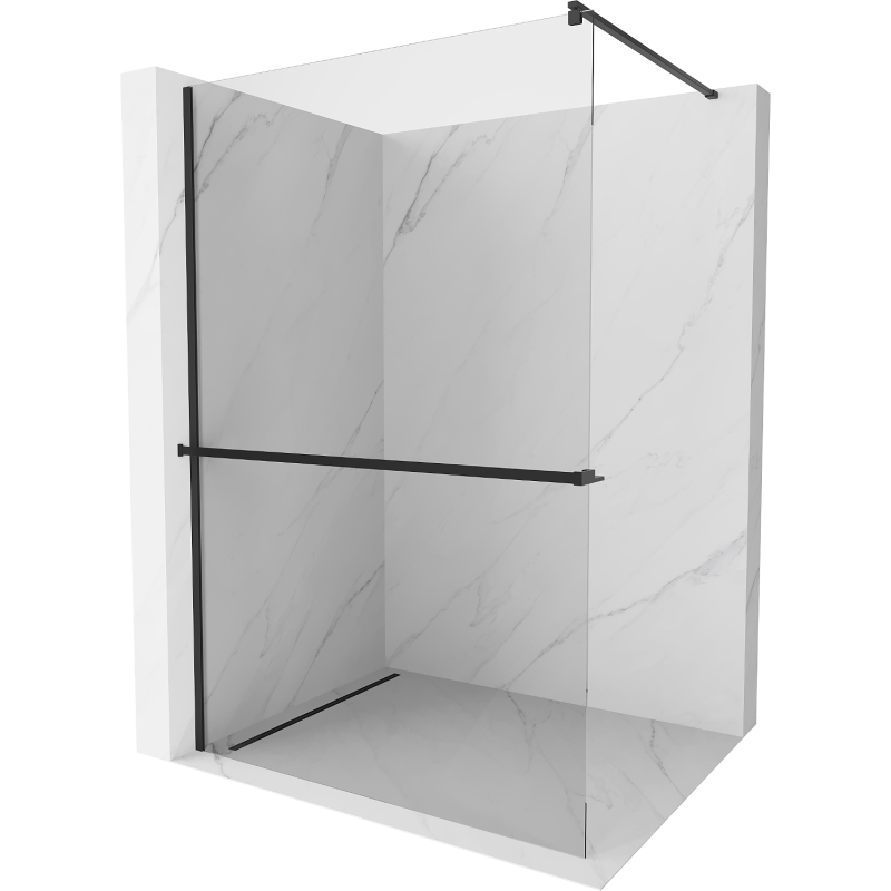 Mexen Kioto+ duschvägg med hylla Walk-in 70 x 200 cm, transparent, svart - 800-070-121-70-00