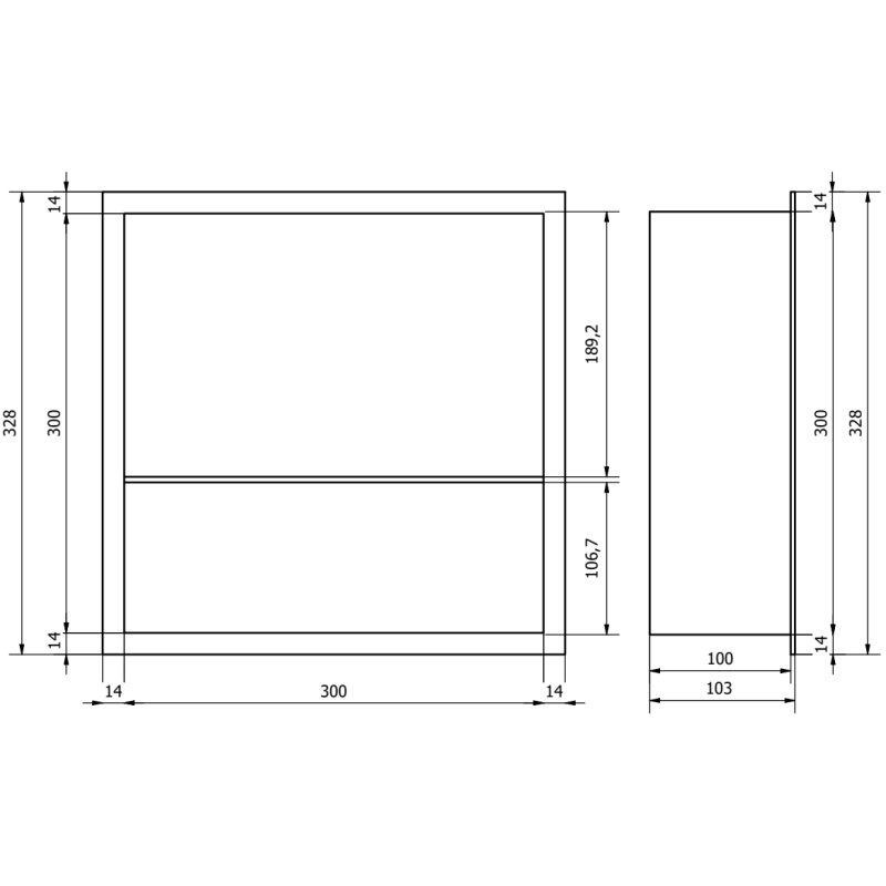 Mexen X-Wall-R nišas plaukts ar malu un plauktu 30 x 30 cm, pulēts pelēks - 19E0303010S