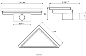 Mexen Flat-T M13 scarico a pavimento triangolare 20 x 20 cm, grigio canna spazzolato - 1E10320