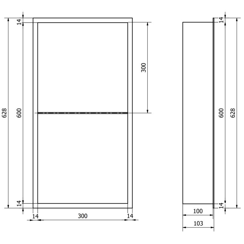 Mexen X-Wall-R iekļauts plaukts ar atloku un plauktu 60 x 30 cm, matēts varš - 19C0603010S