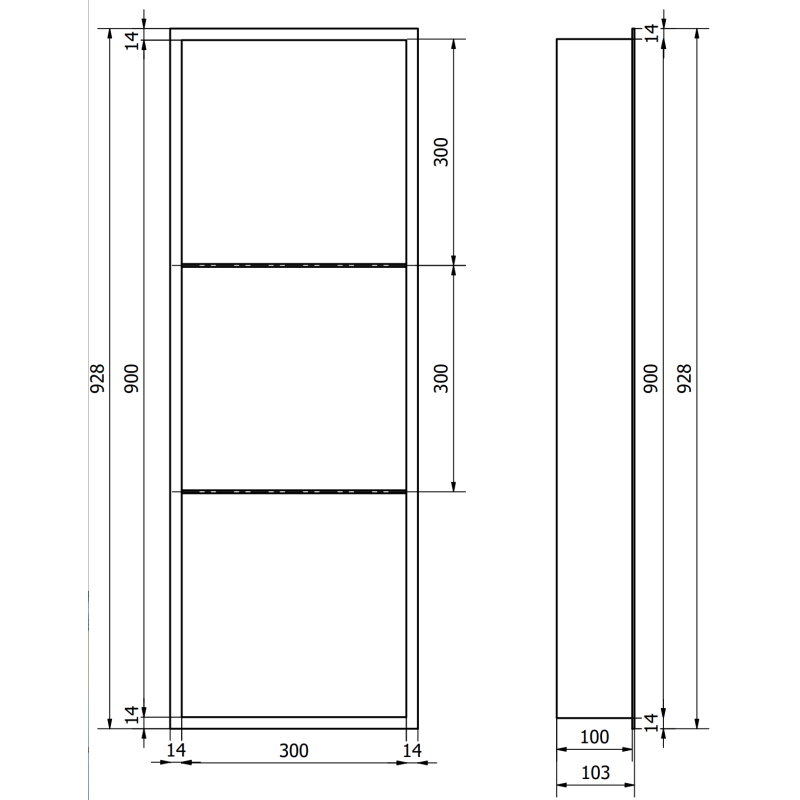 Mexen X-Wall-R Nischenregal mit Flansch und Regal 90 x 30 cm, gebürstetes Kupfer - 19C0903010S