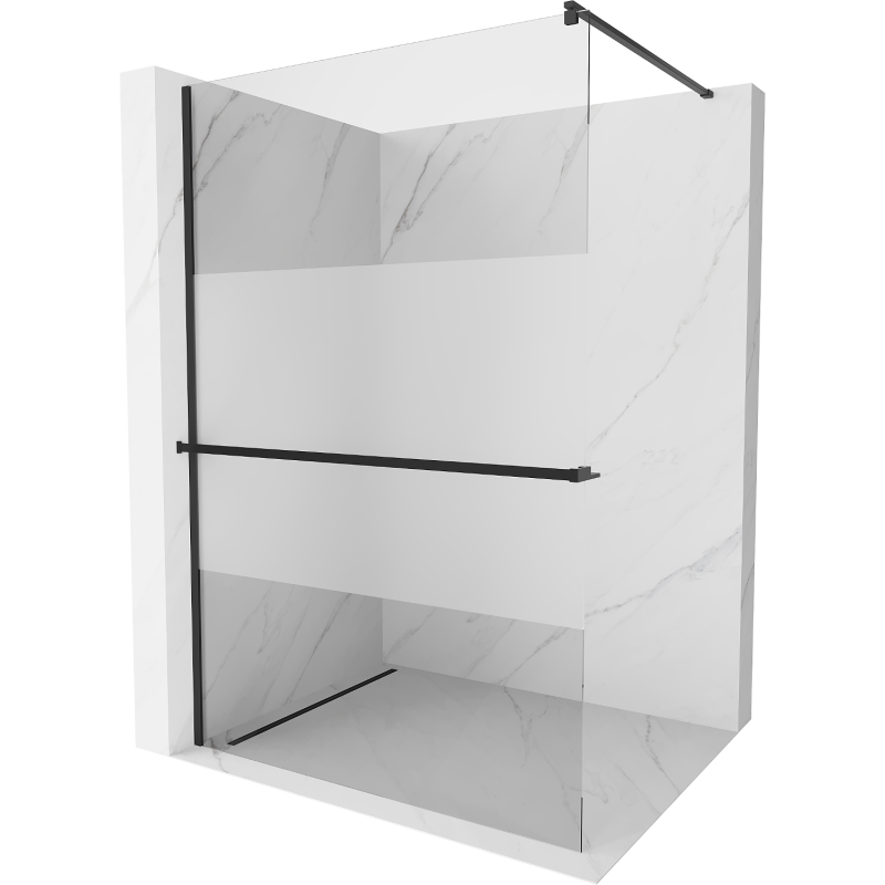 Mexen Kioto+ παραβάν ντους με ράφι Walk-in 90 x 200 cm, διαφανές/παγωμένο, μαύρο