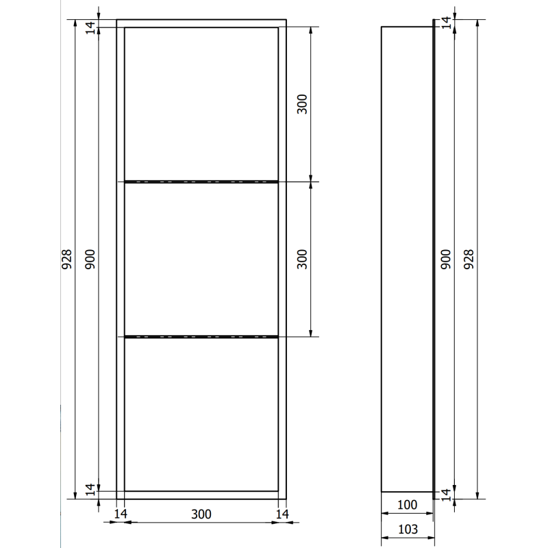 Mexen X-Wall-R półka wnękowa z kołnierzem i półką 90 x 30 cm, gun gray szczotkowany - 19E0903010S