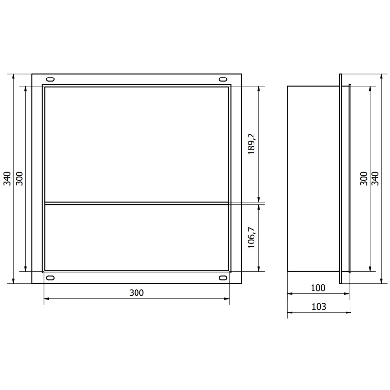 Mexen X-Wall-NR étagère encastrée sans rebord avec étagère 30 x 30 cm, gris pistolet brossé - 19E1303010S