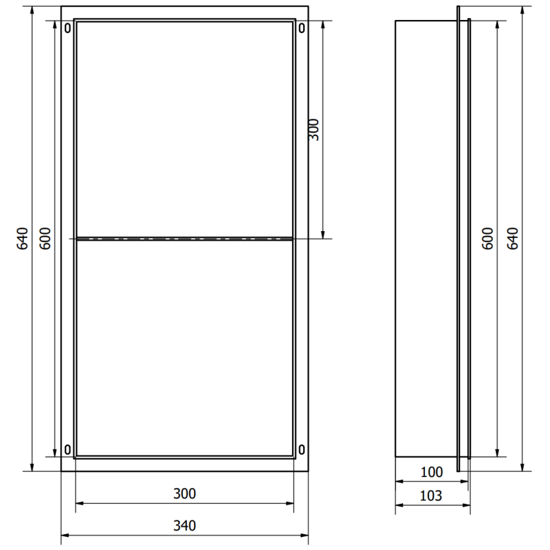 Mexen X-Wall-NR nišas plaukts bez flanša ar plauktu 60 x 30 cm, matēta vara - 19C1603010S