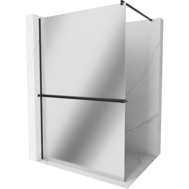 Mexen Kioto+ ścianka prysznicowa z półką Walk-in 90 x 200 cm, lustro, czarna - 800-090-121-70-50