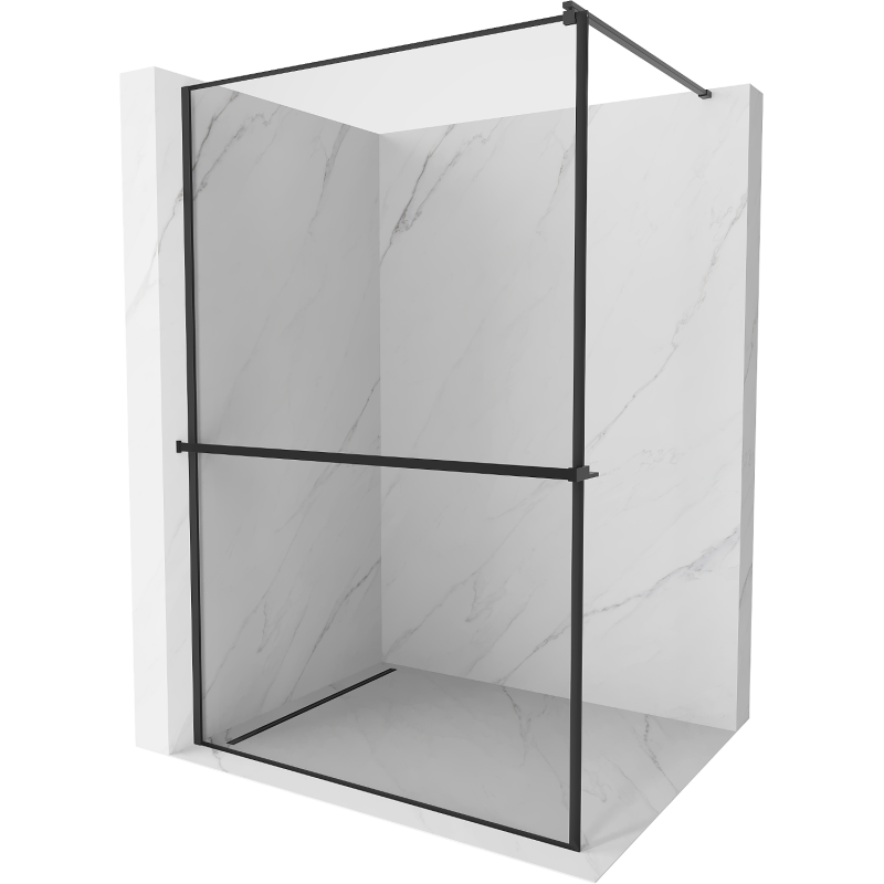 Mexen Kioto+ parede de duche com prateleira Walk-in 70 x 200 cm, moldura preta, preto - 800-070-121-70-70