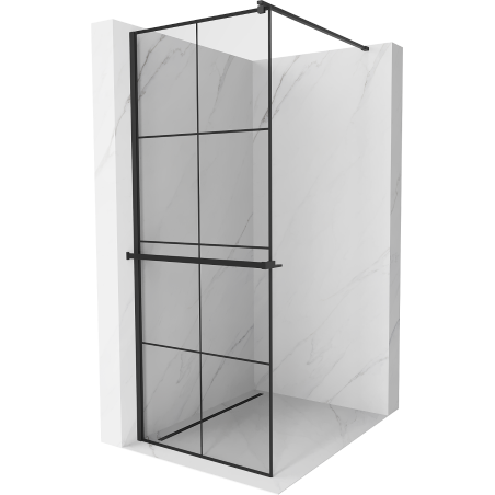 Mexen Kioto+ ścianka prysznicowa z półką Walk-in 70 x 200 cm, czarna kratka, czarna - 800-070-121-70-77