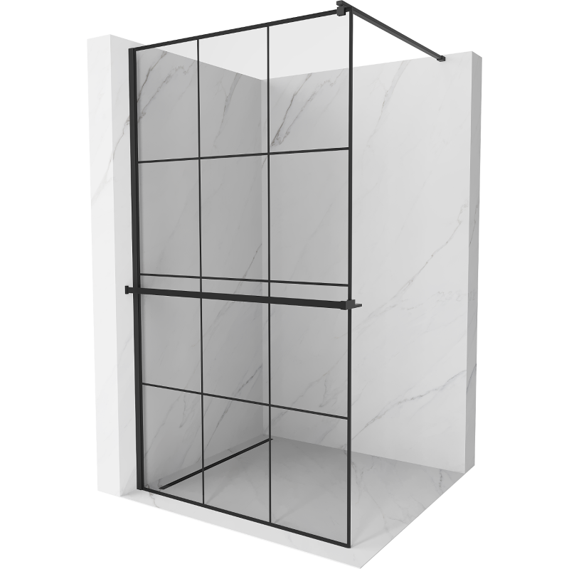 Mexen Kioto+ shower wall with shelf Walk-in 100 x 200 cm, black grid, black - 800-100-121-70-77