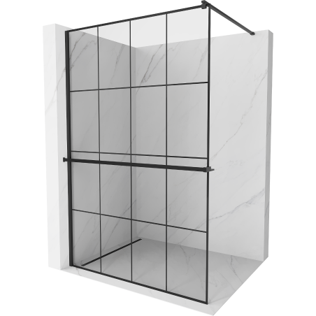 Mexen Kioto+ shower wall with shelf Walk-in 130 x 200 cm, black grid, black - 800-130-121-70-77