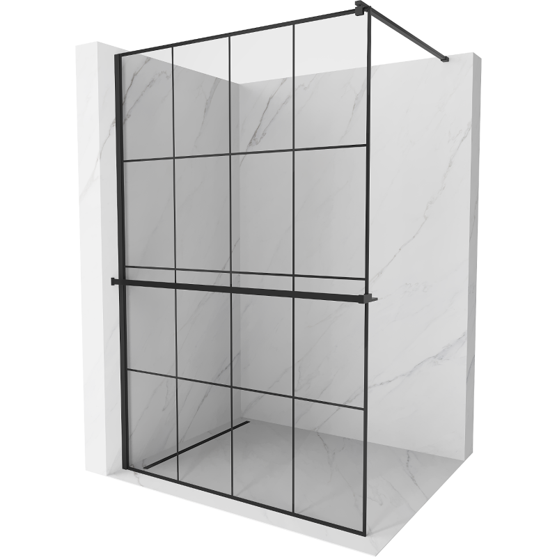 Mexen Kioto+ suihkuseinä hyllyllä Walk-in 140 x 200 cm, musta ruudukko, musta - 800-140-121-70-77