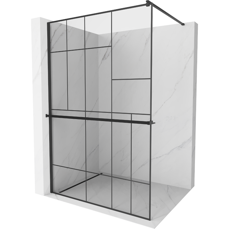 Mexen Kioto+ Duschwand mit Regal Walk-in 110 x 200 cm, schwarzes Muster, schwarz - 800-110-121-70-78
