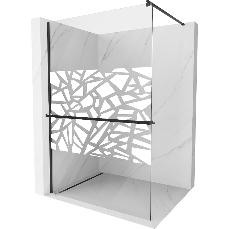 Mexen Kioto+ ścianka prysznicowa z półką Walk-in 70 x 200 cm, biały wzór, czarna - 800-070-121-70-85
