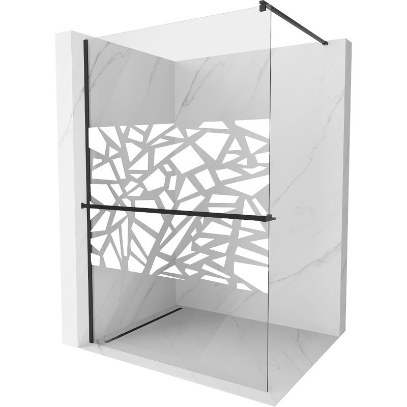 Mexen Kioto+ parede de chuveiro com prateleira Walk-in 130 x 200 cm, padrão branco, preto - 800-130-121-70-85