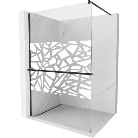 Mexen Kioto+ shower wall with Walk-in shelf 130 x 200 cm, white pattern, black - 800-130-121-70-85