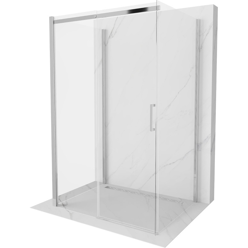 Mexen Omega-3S 3-seinaline dušinurk, liuguks 130 x 90 cm, läbipaistev, kroom - 825-130-090-01-00-3S