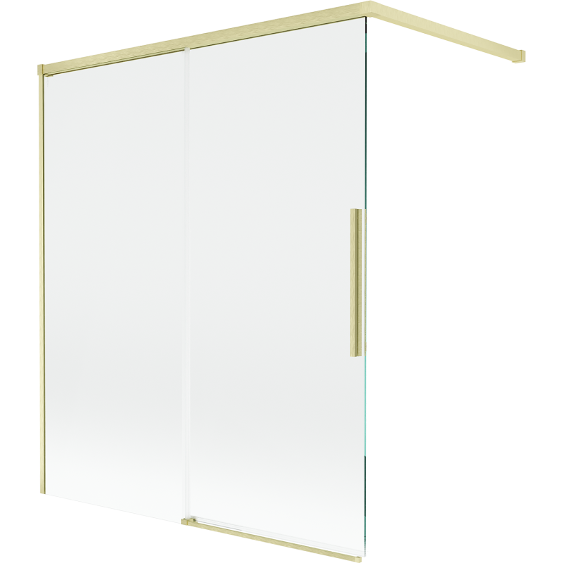 Mexen Rox mampara de baño deslizante de 2 paneles 140 x 150 cm, transparente, dorado cepillado - 8C9-140-003-55-00