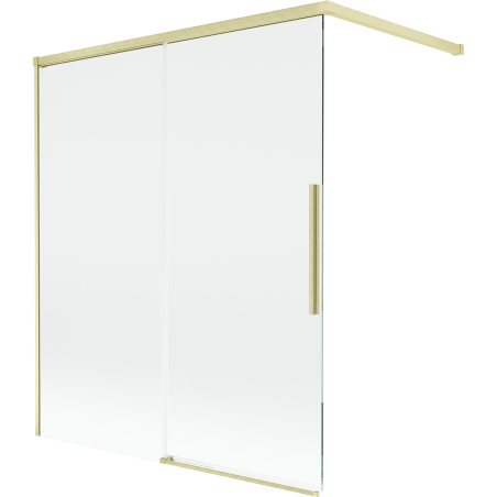 Mexen Rox kaheinimese lükandustega vanniparavan 140 x 150 cm, läbipaistev, harjatud kuldne - 8C9-140-003-55-00