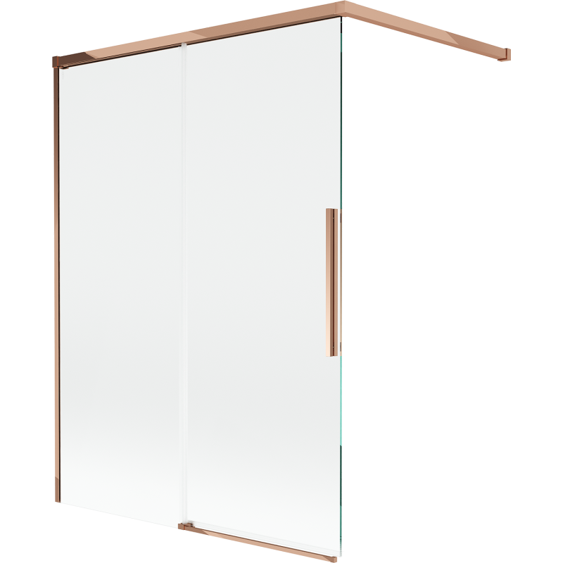 Mexen Rox διπλή συρόμενη γυάλινη πόρτα μπάνιου 120 x 150 cm, διάφανη, ροζ χρυσό