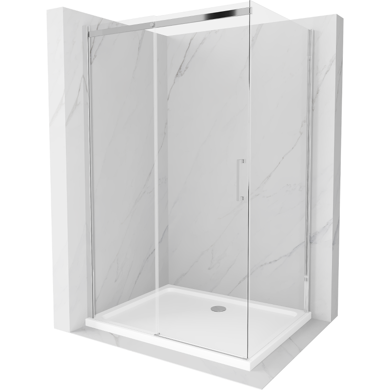 Mexen Omega Duschkabine Schiebetür 100 x 80 cm, transparent, Chrom + Duschwanne Flat - 825-100-080-01-00-4010