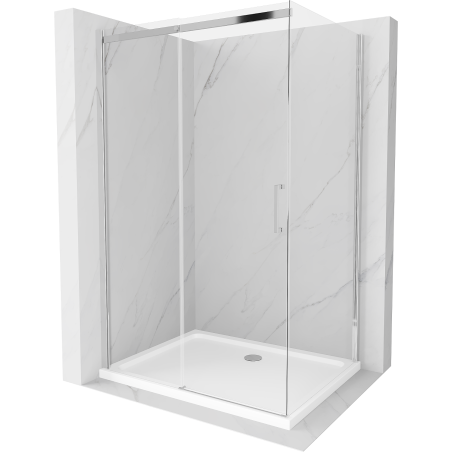 Mexen Omega Duschkabine Schiebetür 100 x 80 cm, transparent, Chrom + Duschwanne Flat - 825-100-080-01-00-4010