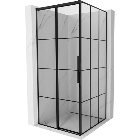 Mexen Rox Duschkabine, Schiebetür links, 95 x 95 cm, schwarzes Gittermuster, schwarz - 8C2-095-095-70-77-L