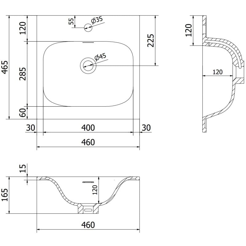 Mexen Orio meuble de salle de bain 45 cm avec lavabo Vela, 1 tiroir, graphite mat/blanc mat - 91A10-04547-1-BF66-W23M01
