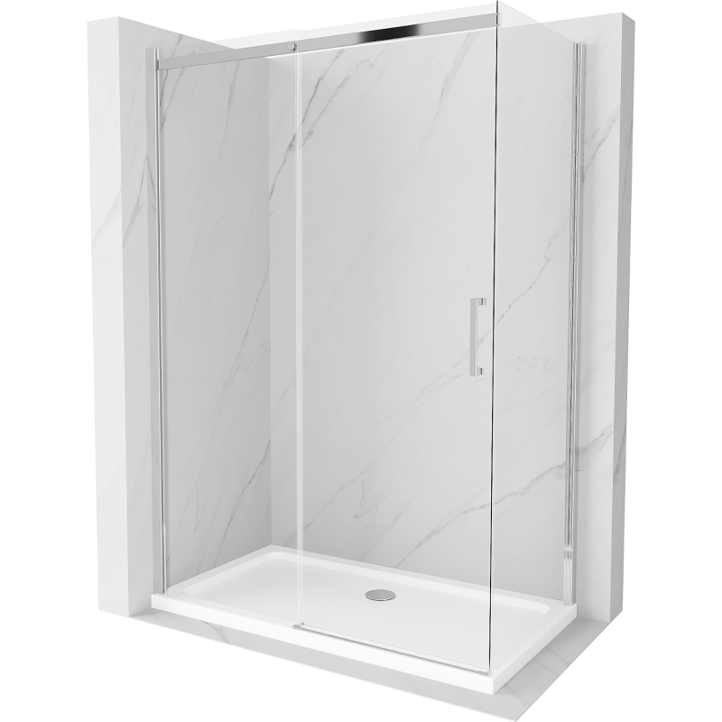 Mexen Omega Duschkabine Schiebetür 140 x 70 cm, transparent, chrom + Duschelement Flat - 825-140-070-01-00-4010