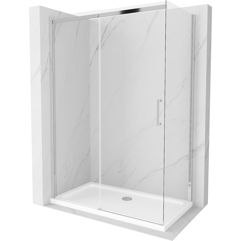 Mexen Omega Duschkabine, Schiebetür 140 x 80 cm, transparent, Chrom + Duschwanne Flat - 825-140-080-01-00-4010
