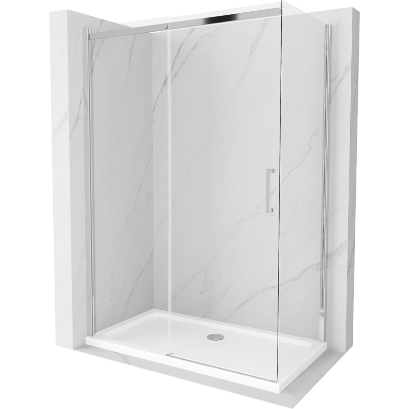 Mexen Omega sliding shower cabin 140 x 80 cm, transparent, chrome + Flat tray - 825-140-080-01-00-4010