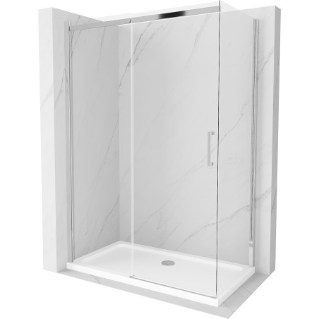 Mexen Omega Duschkabine, Schiebetür 140 x 80 cm, transparent, Chrom + Duschwanne Flat - 825-140-080-01-00-4010