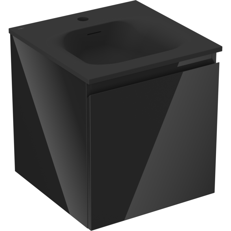 Mexen Orio Badezimmerschrank 45 cm mit Waschbecken Vela, 1 Schublade, schwarz glänzend/schwarz matt - 91A10-04547-1-BF70-W23M71